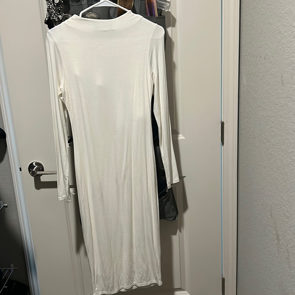 NAKED WARDROBE LONG SLEEVE LONG WHITE CREAM DRESS. NEVER WORN.